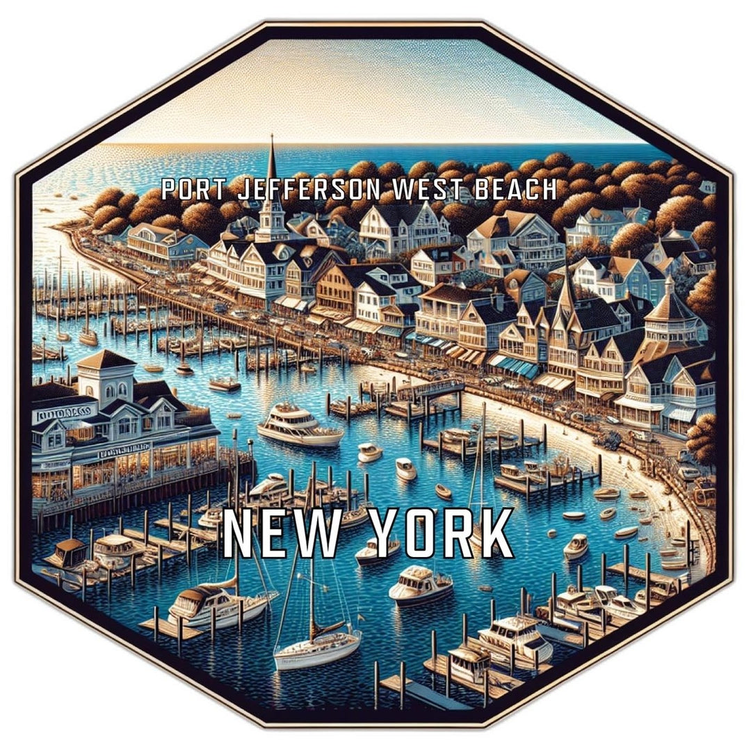 Port Jefferson West Beach York Souvenir Travel Destination Die Cut Hexagon Fridge Magnet Image 1