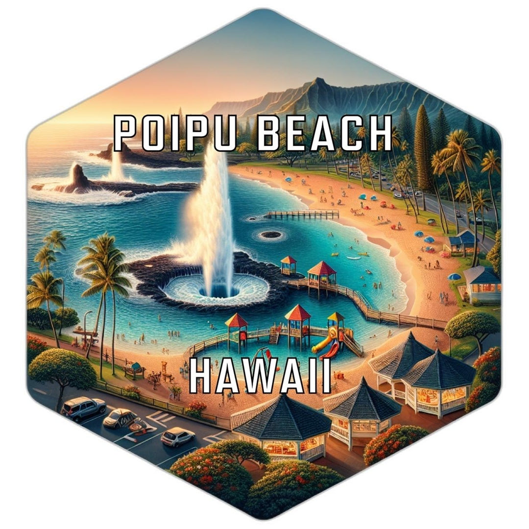 Poipu Beach Hawaii Souvenir Travel Destination Die Cut Hexagon Fridge Magnet Image 1