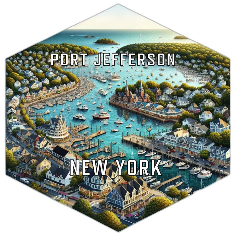 Port Jefferson York Souvenir Travel Destination Die Cut Hexagon Fridge Magnet Image 1