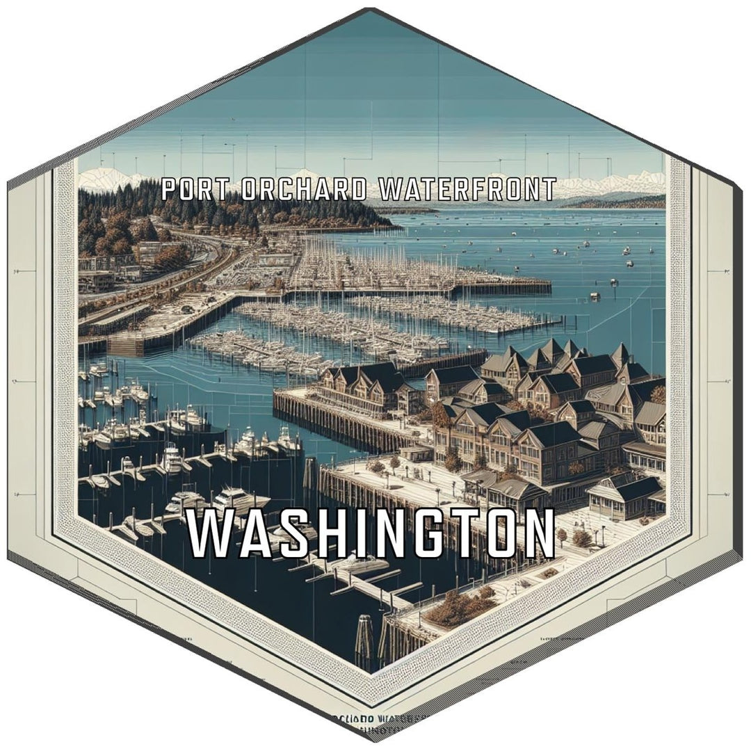 Port Orchard Waterfront Washington Souvenir Travel Destination Die Cut Hexagon Fridge Magnet Image 1