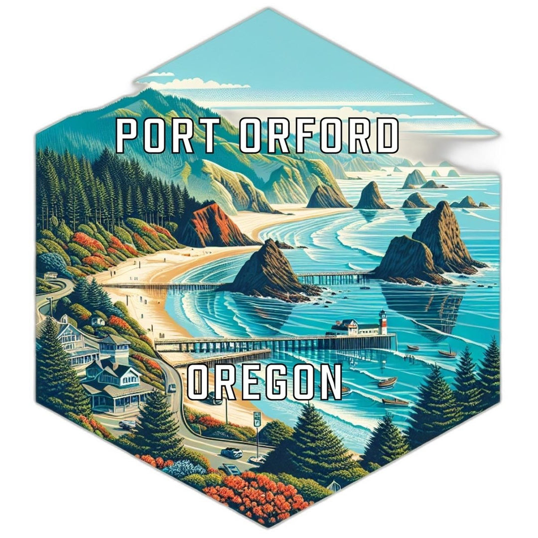 Port Orford Oregon Souvenir Travel Destination Die Cut Hexagon Fridge Magnet Image 1