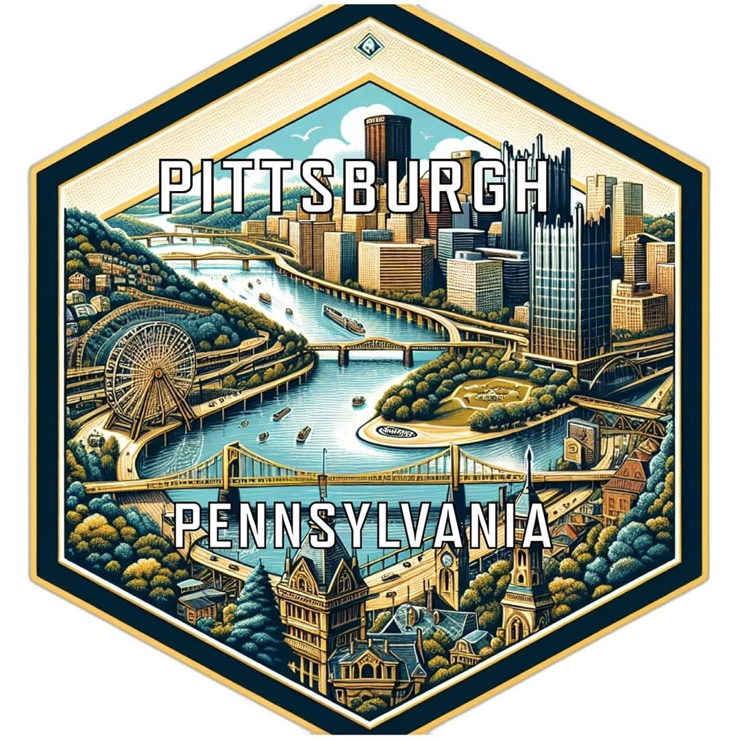 Pittsburgh Pennsylvania Souvenir Travel Destination Die Cut Hexagon Fridge Magnet Image 1