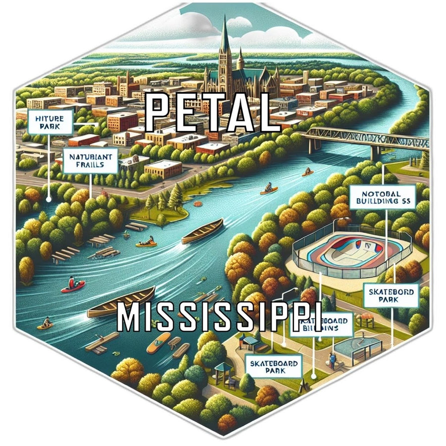 Petal Mississippi Souvenir Travel Destination Die Cut Hexagon Fridge Magnet Image 1