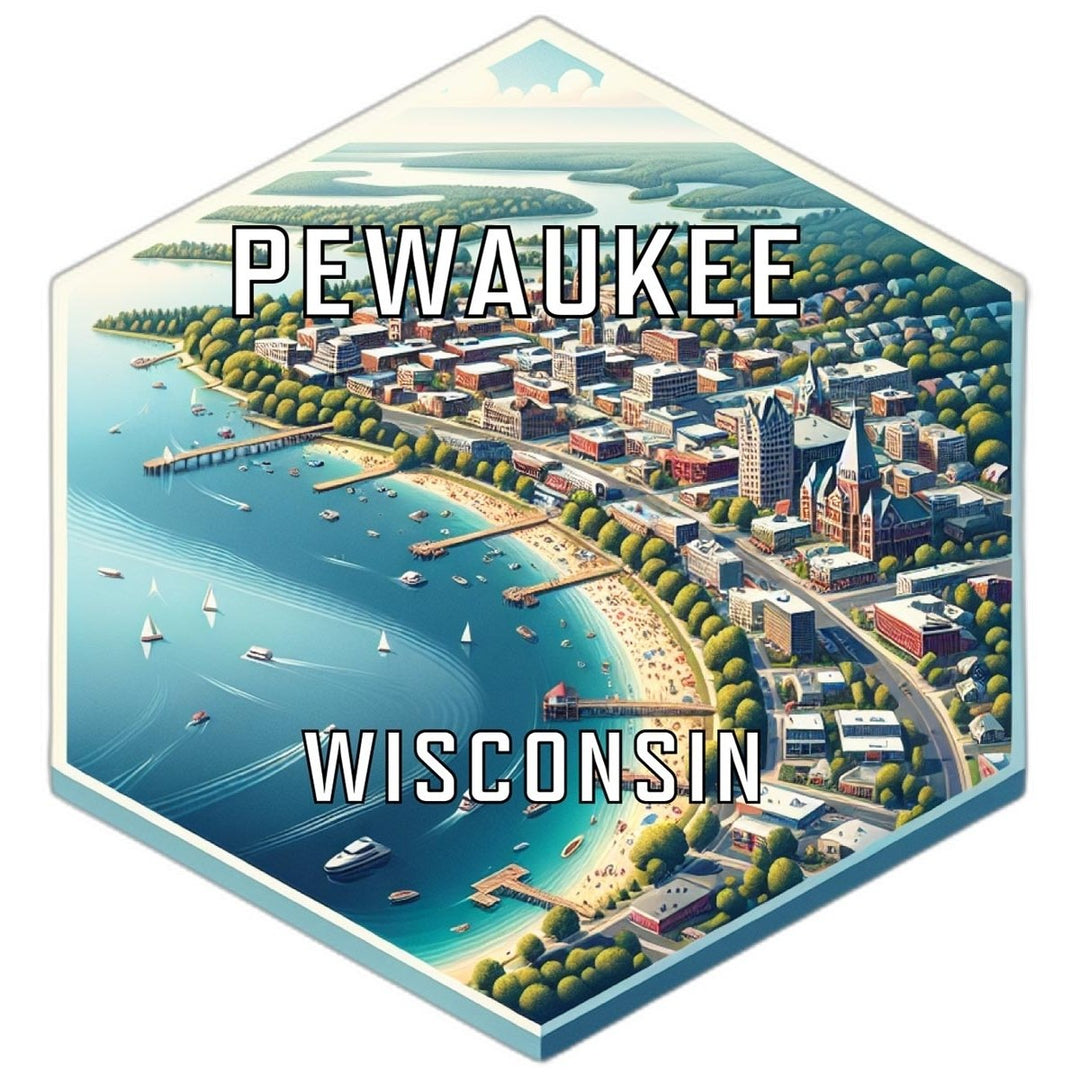 Pewaukee Wisconsin Souvenir Travel Destination Die Cut Hexagon Fridge Magnet Image 1