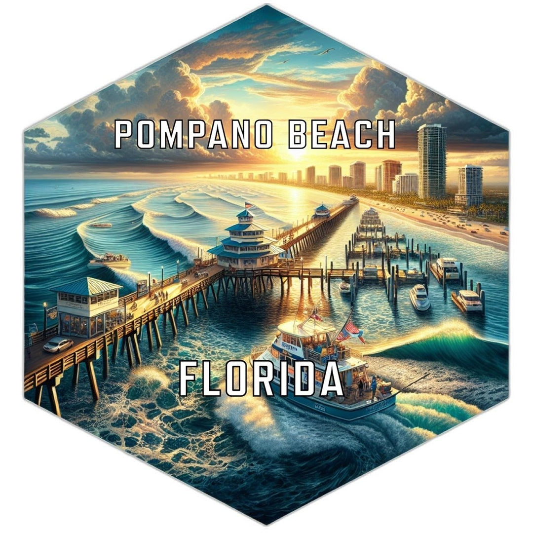 Pompano Beach Florida Souvenir Travel Destination Die Cut Hexagon Fridge Magnet Image 1