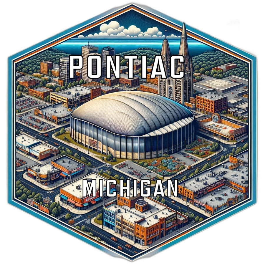 Pontiac Michigan Souvenir Travel Destination Die Cut Hexagon Fridge Magnet Image 1