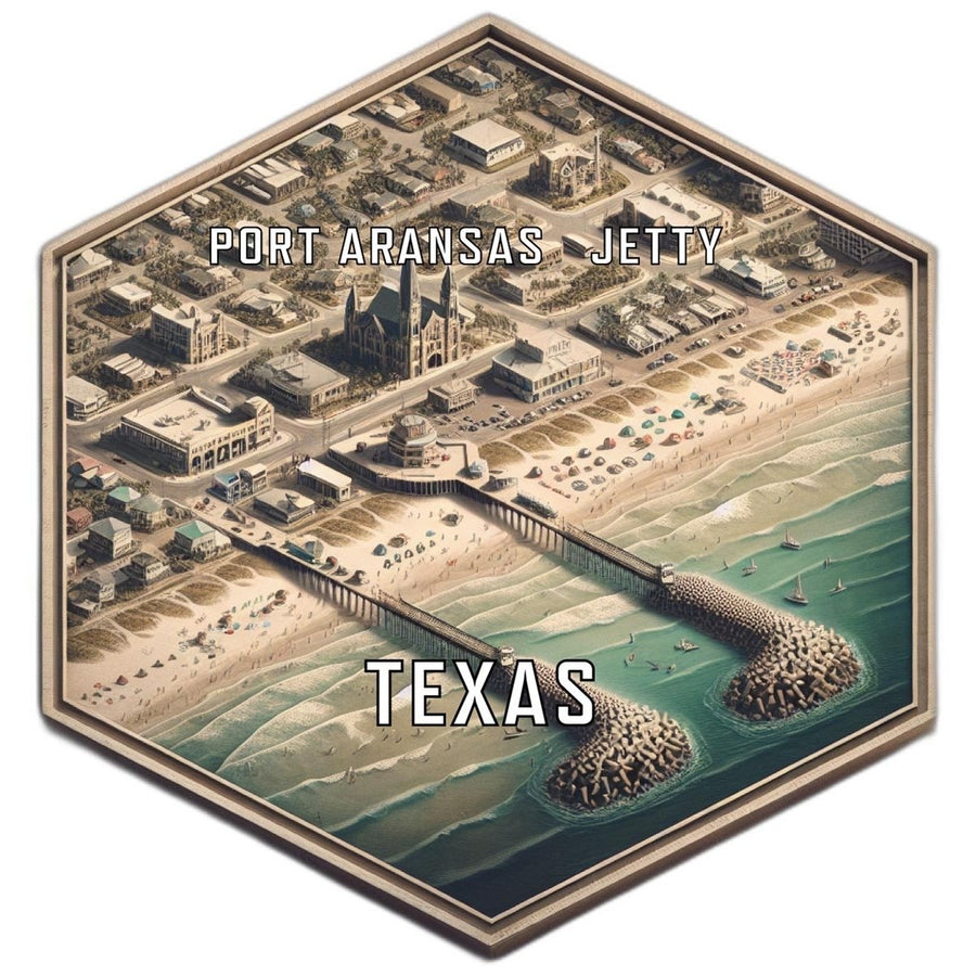 Port Aransas Jetty Texas Souvenir Travel Destination Die Cut Hexagon Fridge Magnet Image 1