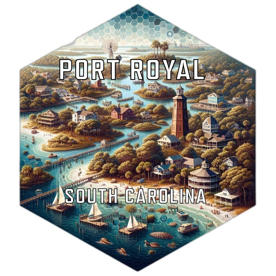 Port Royal South Carolina Souvenir Travel Destination Die Cut Hexagon Fridge Magnet Image 1