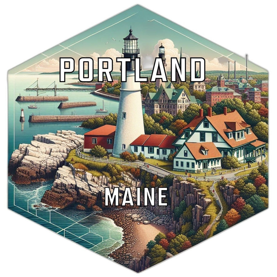 Portland Maine Souvenir Travel Destination Die Cut Hexagon Fridge Magnet Image 1