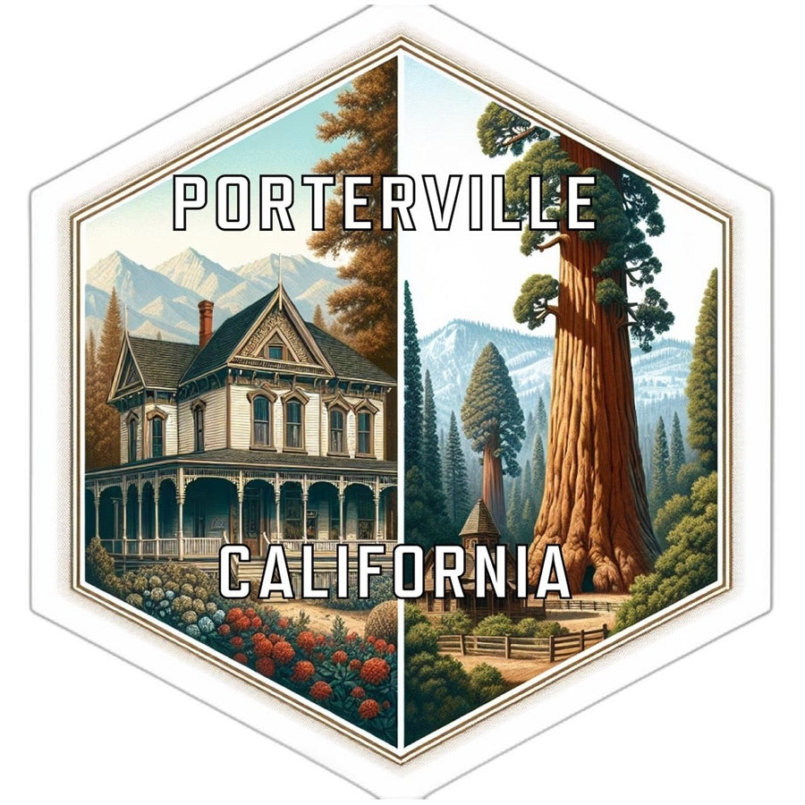 Porterville California Souvenir Travel Destination Die Cut Hexagon Fridge Magnet Image 1