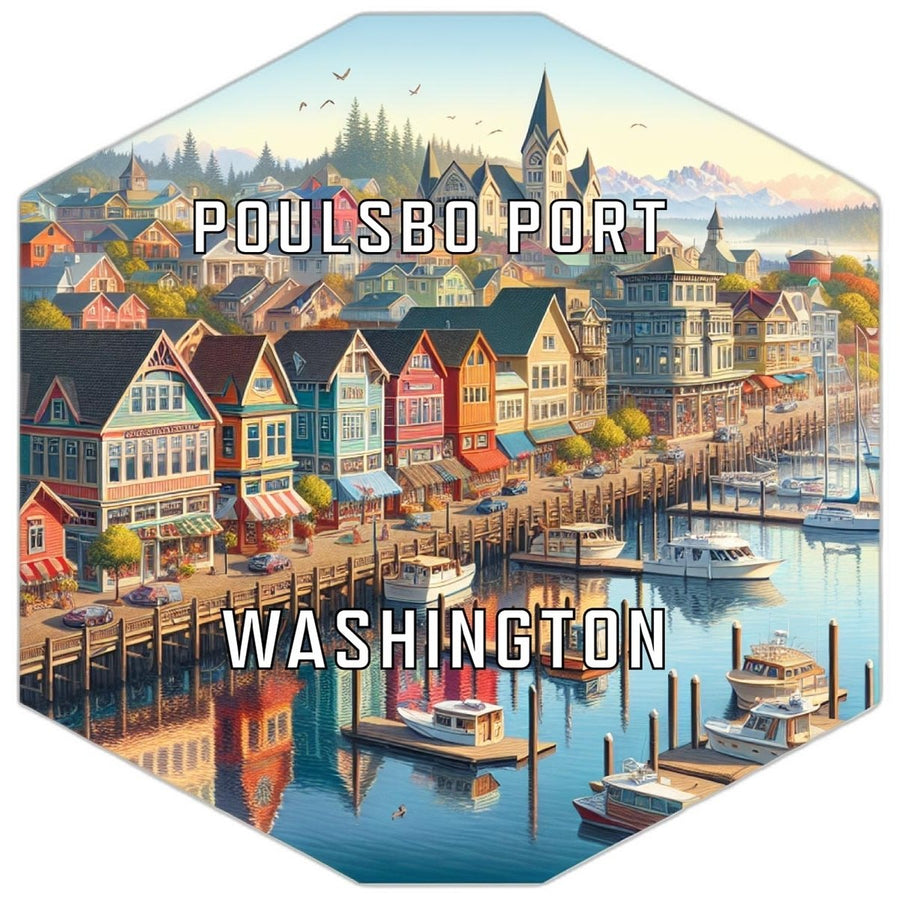 Poulsbo Port Washington Souvenir Travel Destination Die Cut Hexagon Fridge Magnet Image 1