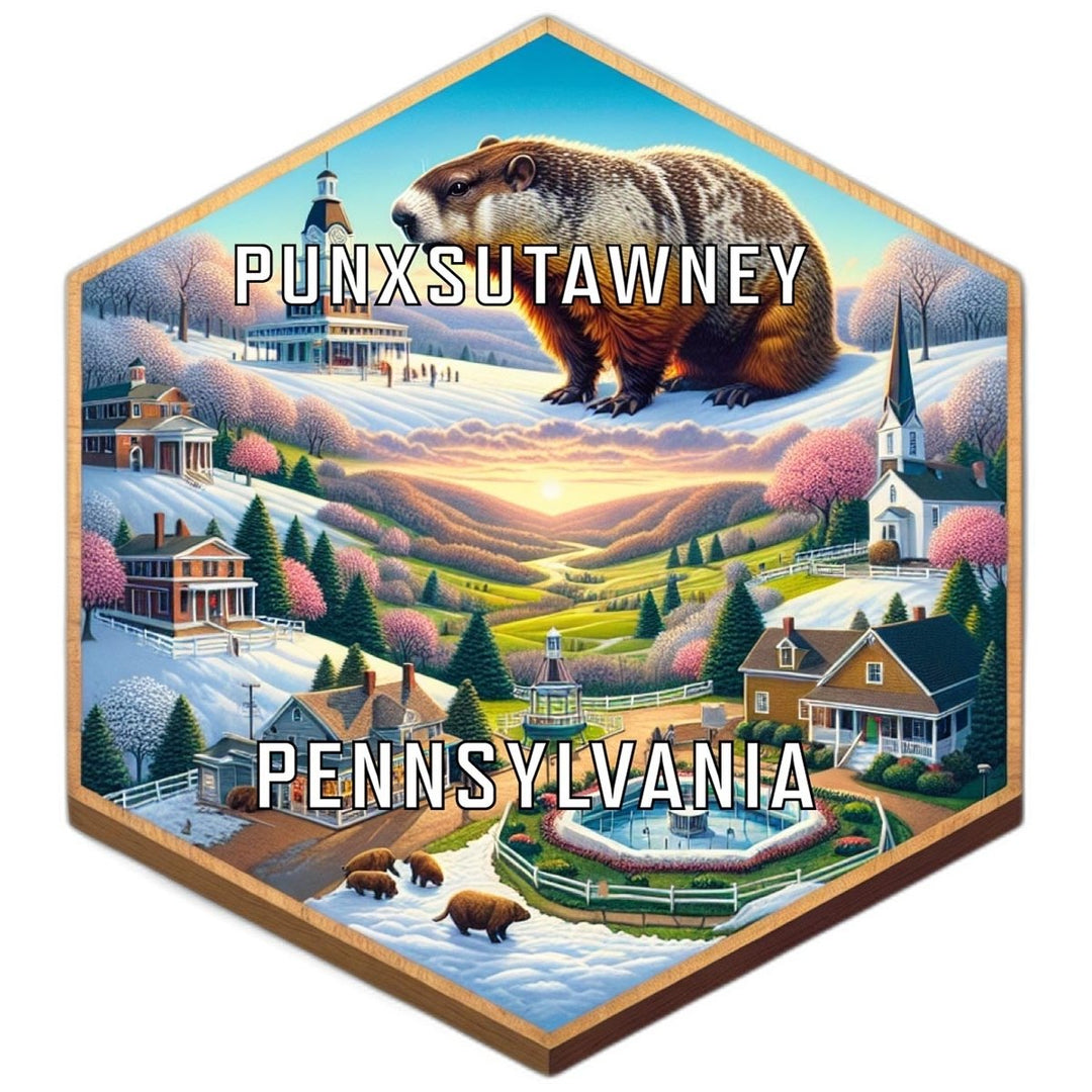 Punxsutawney Pennsylvania Souvenir Travel Destination Die Cut Hexagon Fridge Magnet Image 1