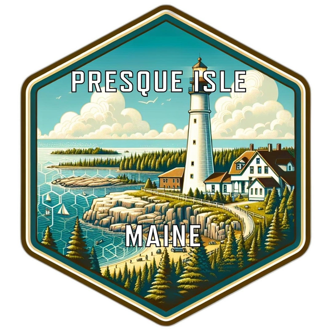 Presque Isle Maine Souvenir Travel Destination Die Cut Hexagon Fridge Magnet Image 1