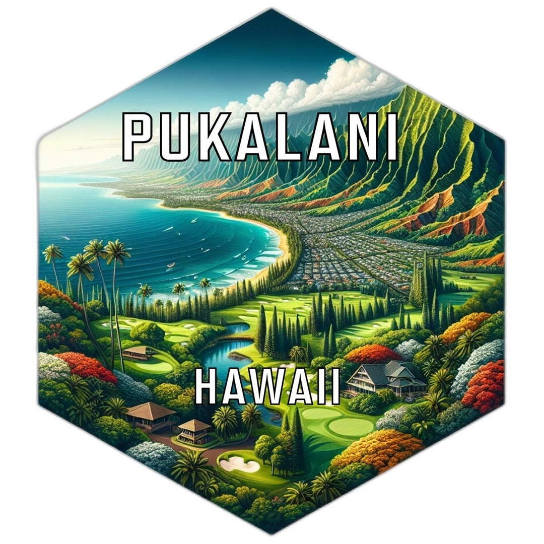 Pukalani Hawaii Souvenir Travel Destination Die Cut Hexagon Fridge Magnet Image 1