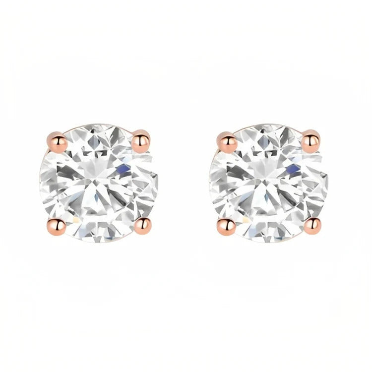 Paris Jewelry 18k Rose Gold 2 Pair Created White Sapphire 6mm Round and Princess Cut Stud Earrings Plated Image 3