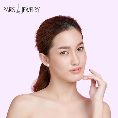 Paris Jewelry 18k Rose Gold 2 Pair Created White Sapphire 6mm Round and Princess Cut Stud Earrings Plated Image 8