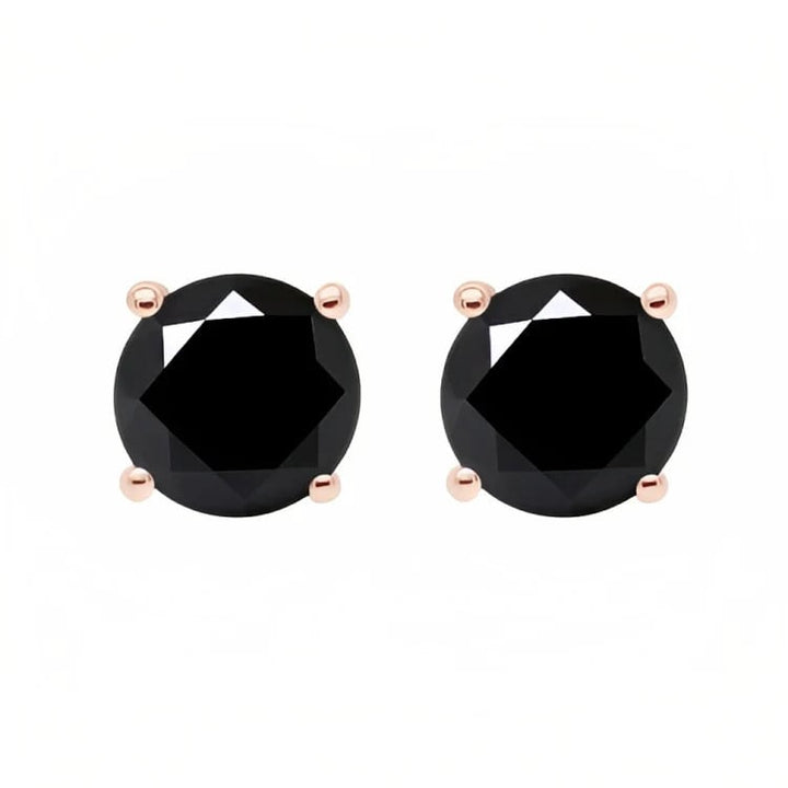 Paris Jewelry 18k Rose Gold 2 Pair Created Black Sapphire 6mm Round and Princess Cut Stud Earrings Plated Image 3