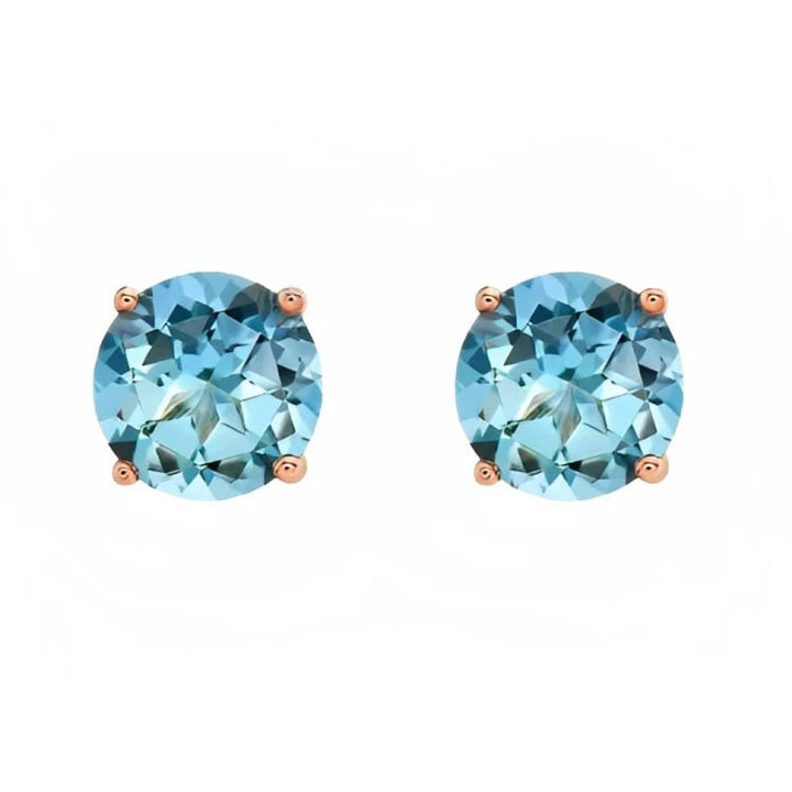 Paris Jewelry 18k Rose Gold 2 Pair Created Blue Topaz 6mm Round and Princess Cut Stud Earrings Plated Image 3