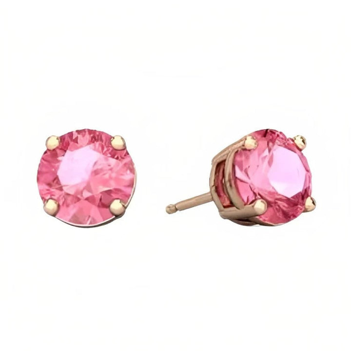 Paris Jewelry 18k Rose Gold 2 Pair Created Pink Sapphire 6mm Round and Princess Cut Stud Earrings Plated Image 3