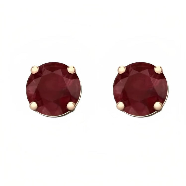 Paris Jewelry 18k Rose Gold 2 Pair Created Ruby 6mm Round and Princess Cut Stud Earrings Plated Image 3