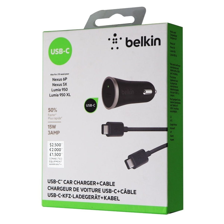 Belkin USB-C Car Charger with 4-Foot USB-C to USB-C Cable (3Amp/15Watt) - Black Image 1