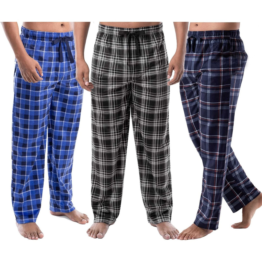 4 Piece of Randomly Selected Mens Ultra-Soft Microfiber Fleece Pajama Pants Cozy Relaxed Fit Adjustable Drawstring Image 2