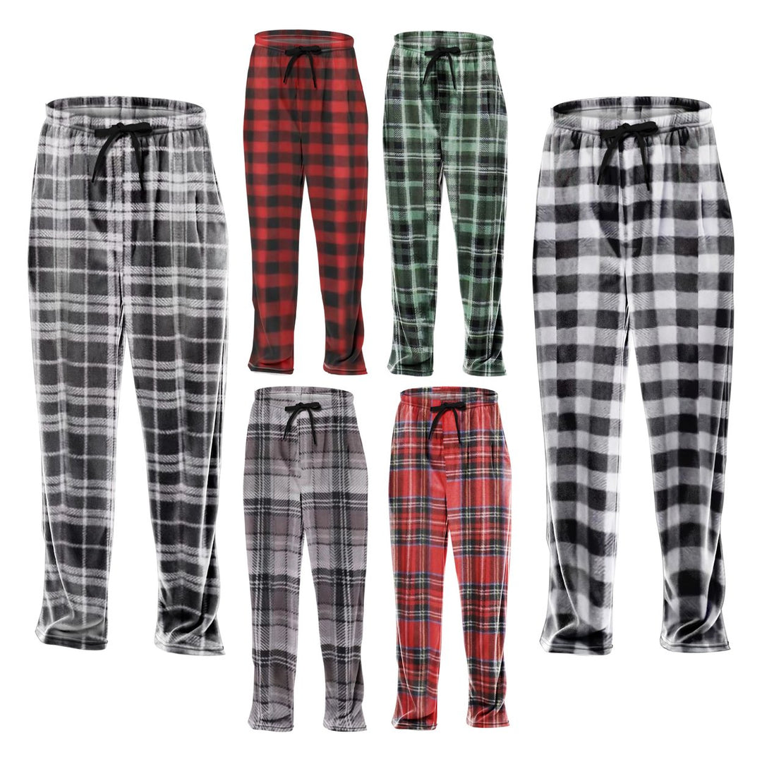 4 Piece of Randomly Selected Mens Ultra-Soft Microfiber Fleece Pajama Pants Cozy Relaxed Fit Adjustable Drawstring Image 7