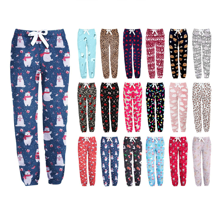 1 Piece Womens Ultra-Soft Winter Warm Cozy Fleece Pajama Pants with Fun Prints Image 1