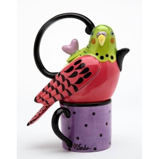 Ceramic Pink Parakeet Bird Tea for One Afternoon Tea Party Bird Watcher Gift, Image 3