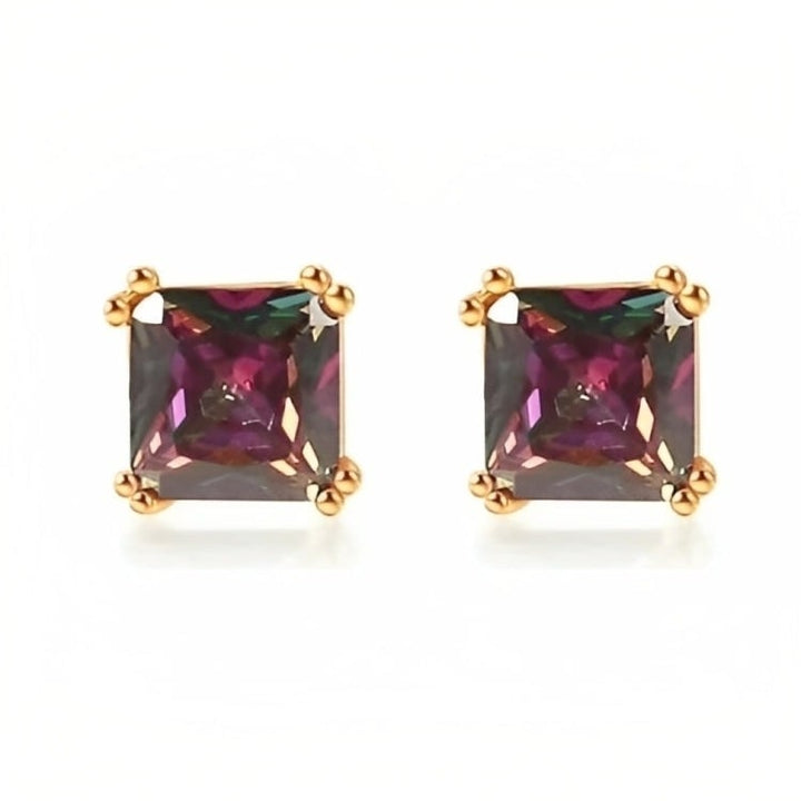 Paris Jewelry 18k Rose Gold 2 Pair Created Mystic 4mm Round and Princess Cut Stud Earrings Plated Image 3