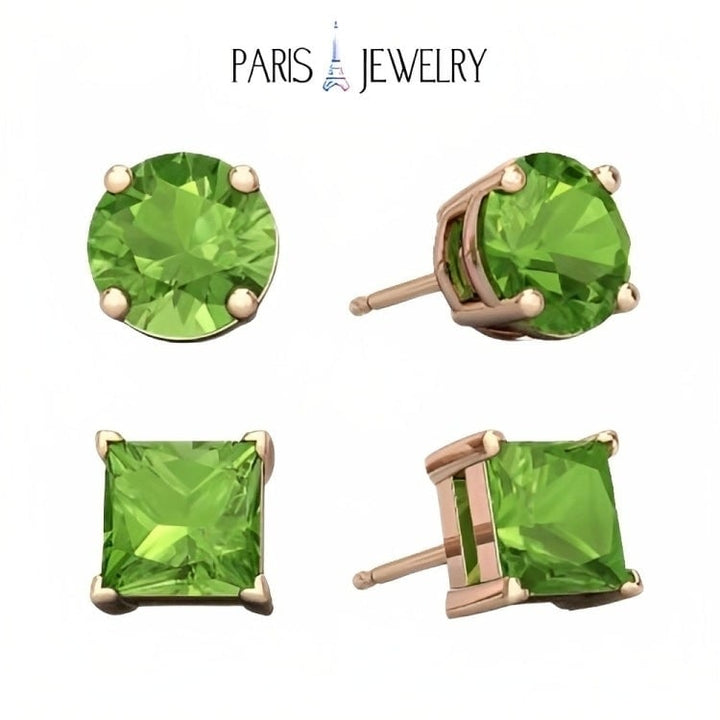 Paris Jewelry 18k Rose Gold 2 Pair Created Peridot 4mm Round and Princess Cut Stud Earrings Plated Image 1