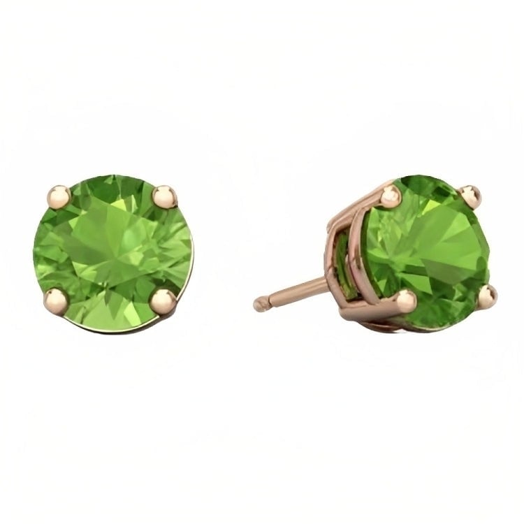 Paris Jewelry 18k Rose Gold 2 Pair Created Peridot 4mm Round and Princess Cut Stud Earrings Plated Image 2