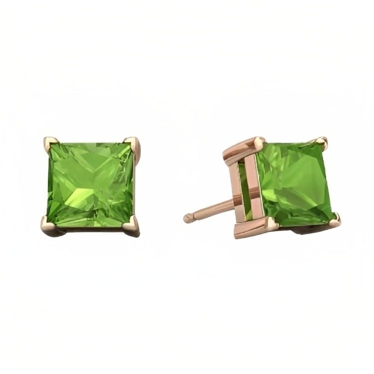 Paris Jewelry 18k Rose Gold 2 Pair Created Peridot 4mm Round and Princess Cut Stud Earrings Plated Image 3