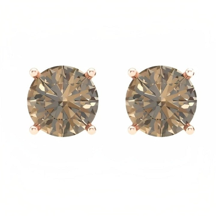 Paris Jewelry 18k Rose Gold 2 Pair Created Champagne 4mm Round and Princess Cut Stud Earrings Plated Image 2