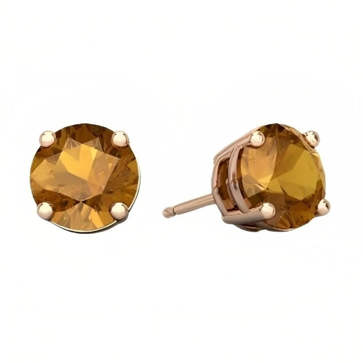 Paris Jewelry 18k Rose Gold 2 Pair Created Citrine 4mm Round and Princess Cut Stud Earrings Plated Image 2