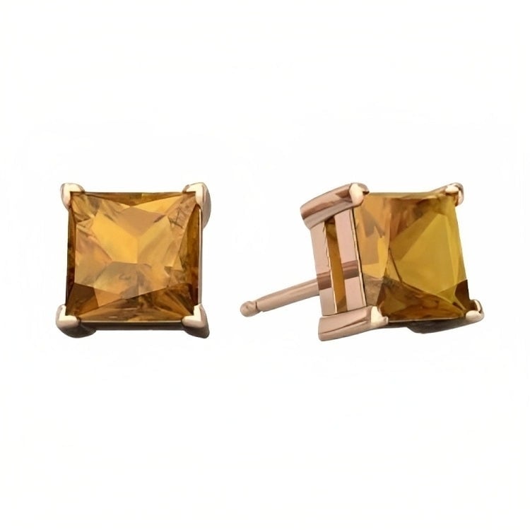 Paris Jewelry 18k Rose Gold 2 Pair Created Citrine 4mm Round and Princess Cut Stud Earrings Plated Image 3