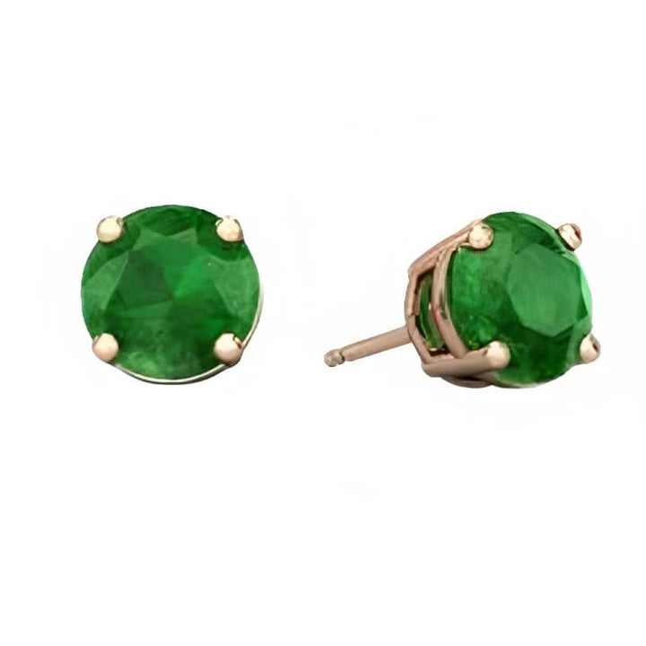 Paris Jewelry 18k Rose Gold 2 Pair Created Emerald 6mm Round and Princess Cut Stud Earrings Plated Image 3