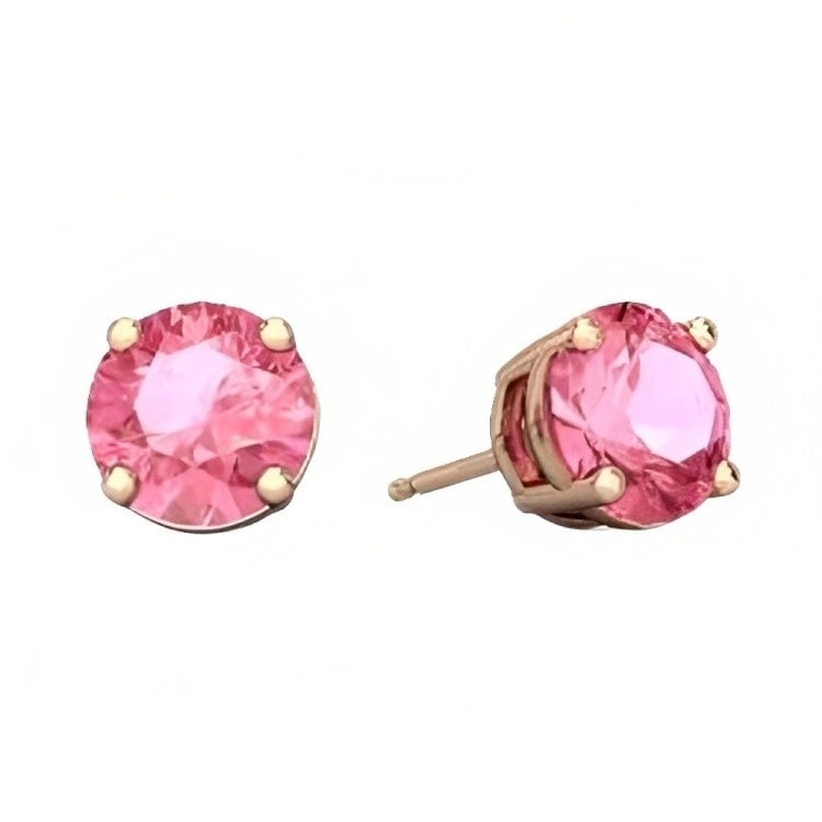 Paris Jewelry 18k Rose Gold 2 Pair Created Tourmaline 4mm Round and Princess Cut Stud Earrings Plated Image 2