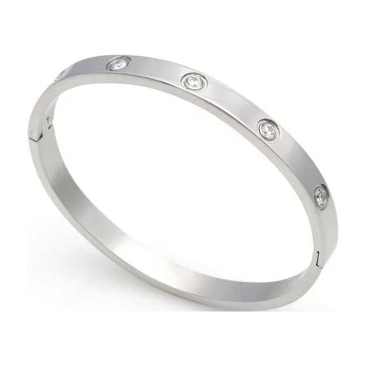 Paris Jewelry 18K White Gold Created White Sapphire Bangle Bracelet Plated 7.25 Inch Image 1