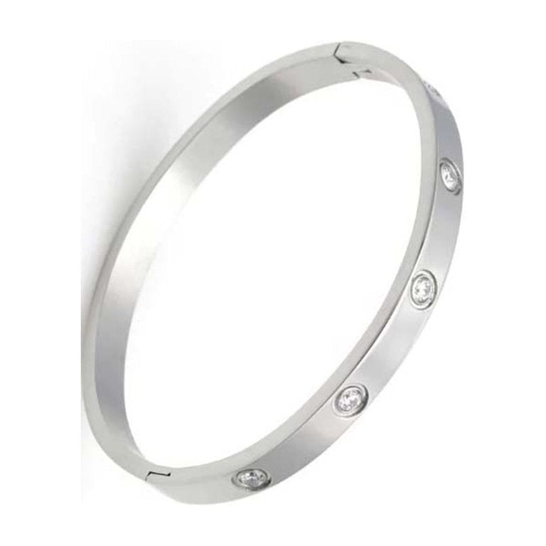 Paris Jewelry 18K White Gold Created White Sapphire Bangle Bracelet Plated 7.25 Inch Image 2