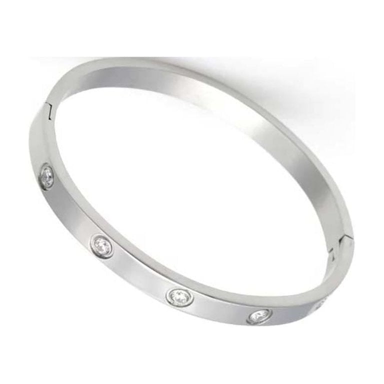 Paris Jewelry 18K White Gold Created White Sapphire Bangle Bracelet Plated 7.25 Inch Image 3