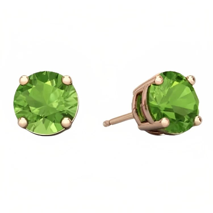 Paris Jewelry 18k Rose Gold 2 Pair Created Peridot 6mm Round and Princess Cut Stud Earrings Plated Image 3