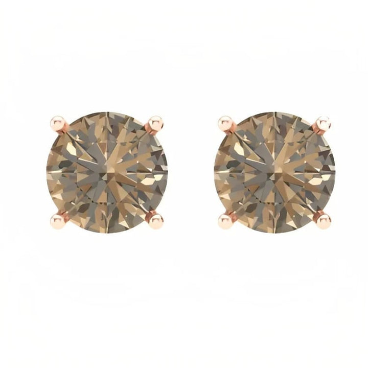 Paris Jewelry 18k Rose Gold 2 Pair Created Champagne 6mm Round and Princess Cut Stud Earrings Plated Image 3