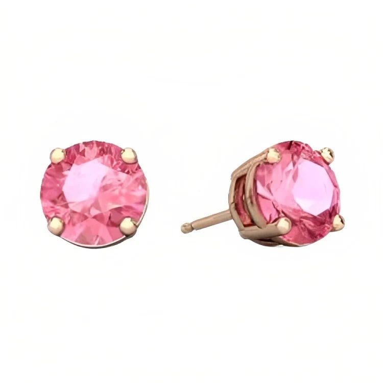 Paris Jewelry 18k Rose Gold 2 Pair Created Tourmaline 6mm Round and Princess Cut Stud Earrings Plated Image 3