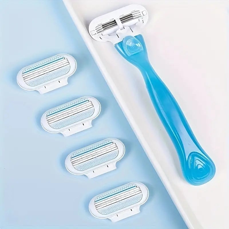 Womens Manual Hair Removal Tool 1 Handle + 8 Blades 3-layer Stainless Steel Blades Non Slip Handle Image 2