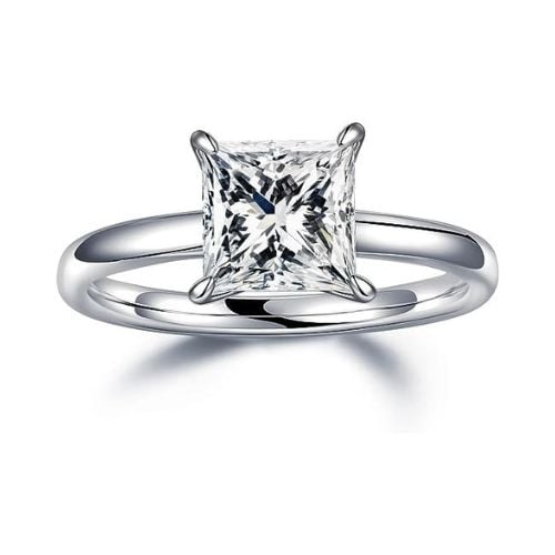 Paris Jewelry 1 Carat Princess Cut Solitaire Moissanite Engagement Ring In 18k White Gold Over Silver Image 1