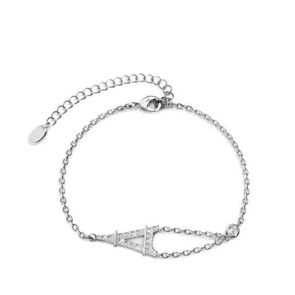 18K White Gold Eiffel Tower Adjustable Bracelet With 5Cttw Created White Sapphire Plated Image 1