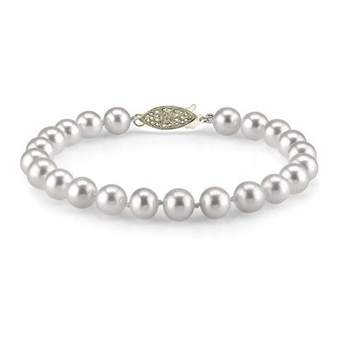 Paris Jewelry White Freshwater Cultured Pearl Bracelet With 18K White Gold Plated Clasp 7.0-7.5mm Image 1