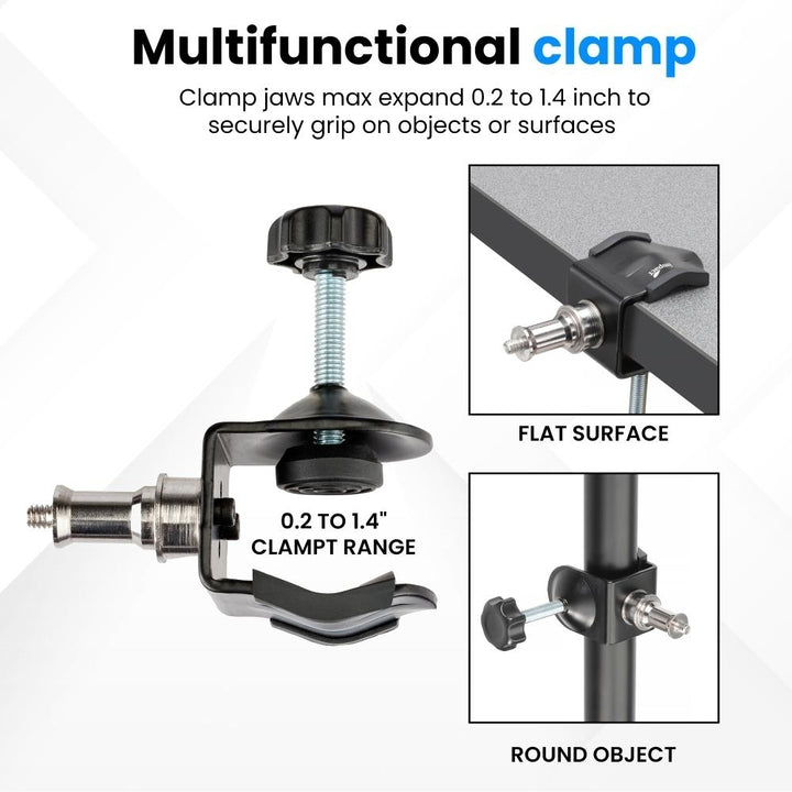 Heavy-Duty Adjustable Pole Clamp with Baby Pin and 1/4"-20 Screw  Secure Mount for Lighting Studio Gear Camera Image 2