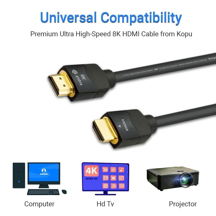 8K HDMI Cable 3.3ft Ultra High-Speed 48 Gb/s Triple Shielded Gold-Plated Connectors Flame-Resistant Ideal for UHD and Image 2